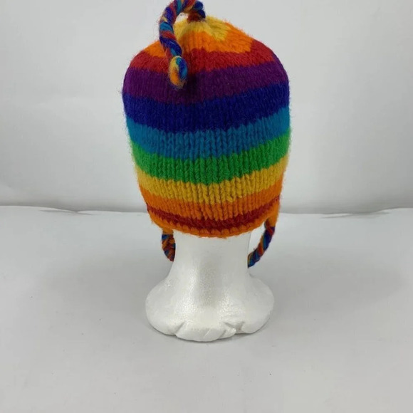 Kyber Unisex 100% Wool Made in Nepal Rainbow Knit Hat Cap Ear Flaps Beanie - Picture 5 of 9
